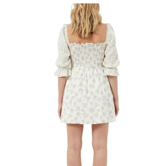 NWT French Connection Doris Smock Mini Dress - Women's Size 8 - Blue / Yellow - Picture 3 of 13